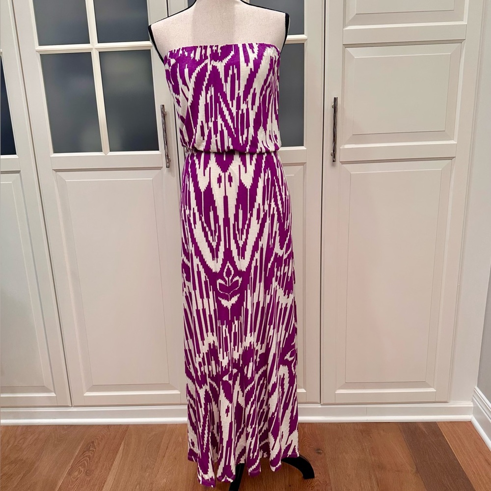Purple and White Strapless Maxi Dress